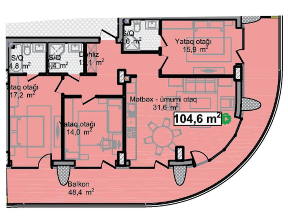 Satılır 4 otaqlı yeni tikili 153 m² — Mənzil, Bakı (7)