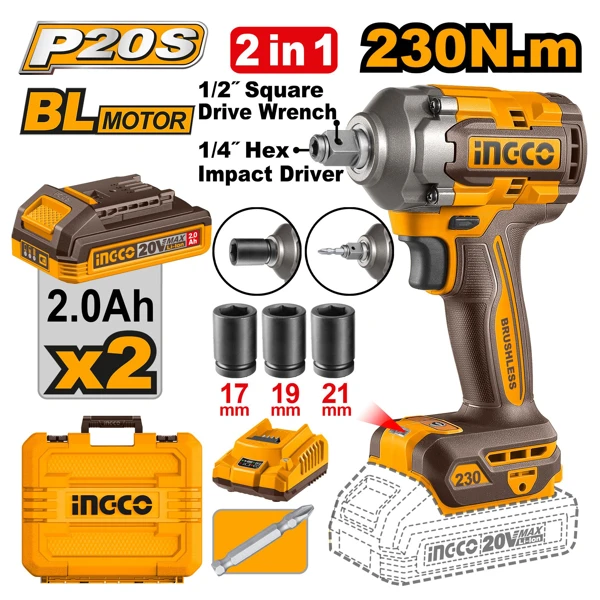 Ingco bolt açan batareykalı 20V 2Ah 230N.m CIWLI20236 — Bakı