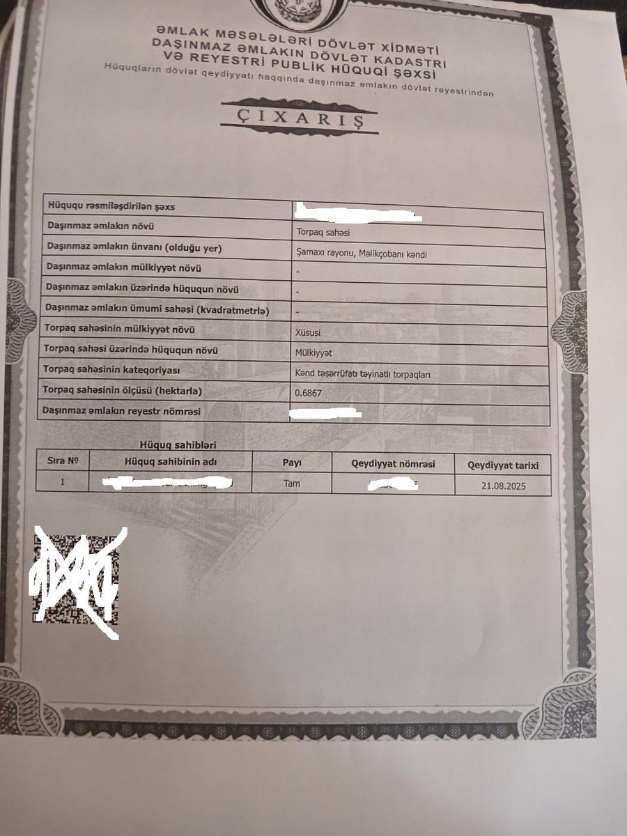 Satılır torpaq 68.7 sot — Torpaq, Şamaxı (2)