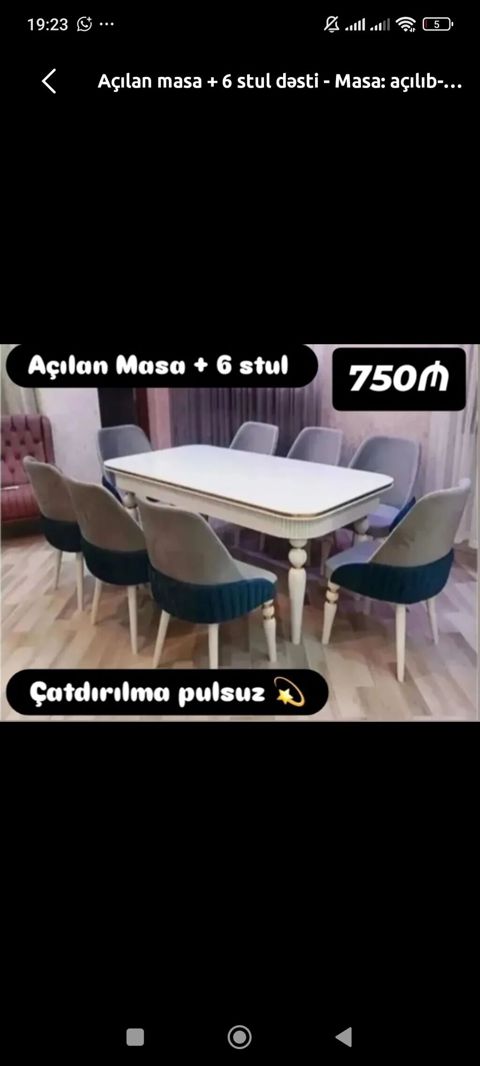 Açılan masa + 6 stul dəsti - Dəst tərkibi: açılıb-bağlanan yemək — Bakı