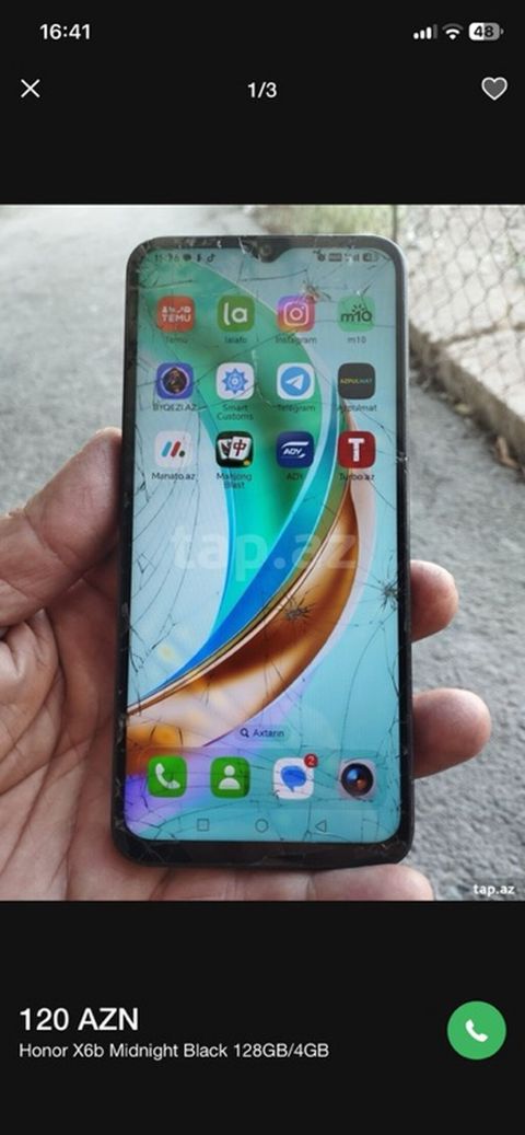 Honor X6b, 128 GB, rəng - Qara, Qırıq — Sumqayıt