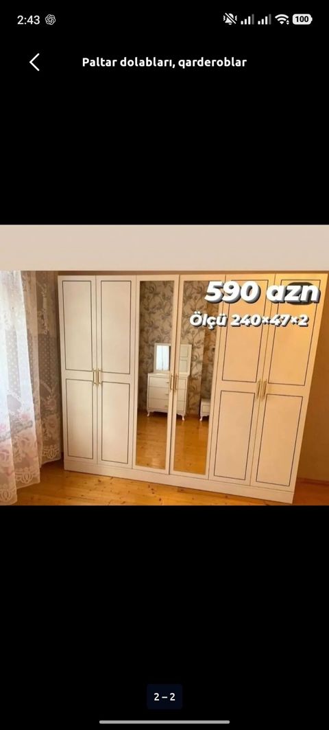 Yeni, 6 qapı, Güzgülü, Ağ, Açılan, Düz dolab — Digah
