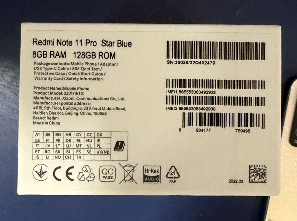 Redmi Note 11 Pro, 128 GB, rəng - Göy, Sensor, Barmaq izi, İki sim kartlı — Xiaomi, Bakı (5)