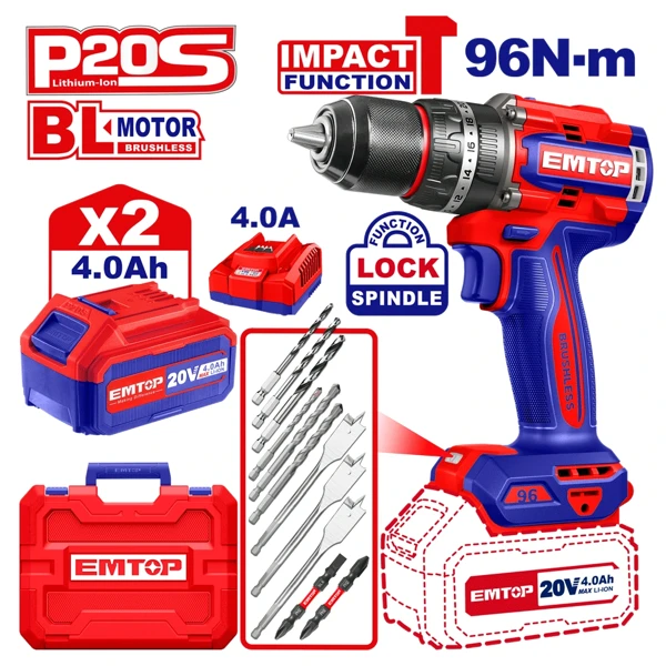 Cordless Impact Drill Driver 96 Nm Metal Chuck ECIDL20968 — OnMaster — Təmir və tikinti