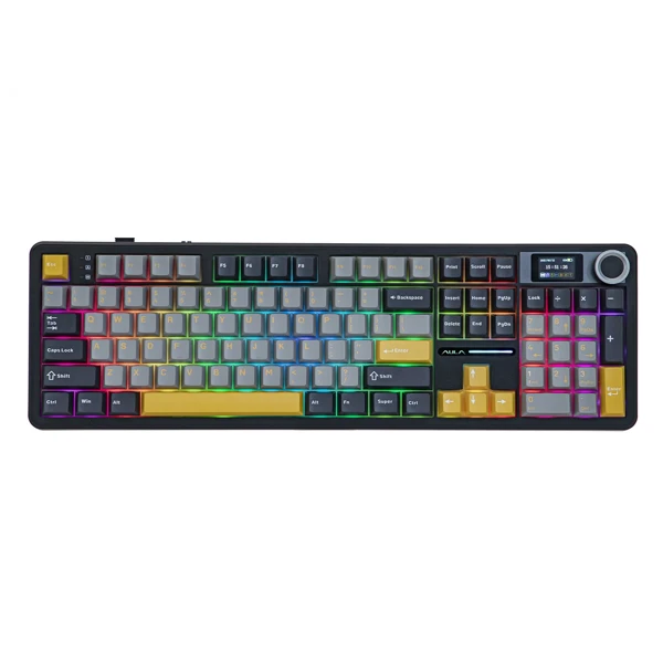 Aula F108 Pro Gray Yellow Reaper Switch Wireless Keyboard — Bakı