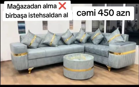 Künc divan dəsti – zərif dizayn, qızılı detallarla Xüsusiyyətlər — Bakı