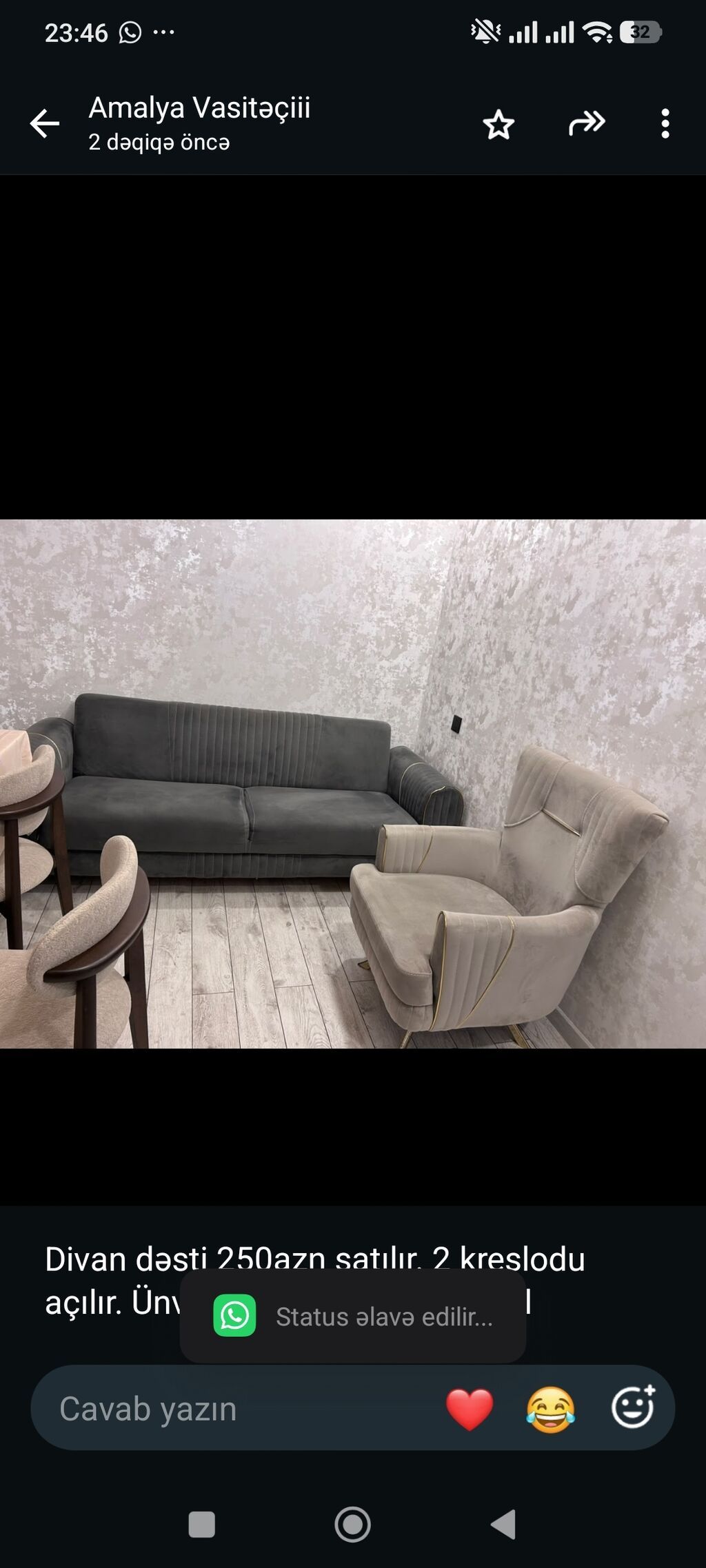 Divan dəsti 250azn satılır. 2 kreslodu açılır. Ünvan Binəqədi (2497) — Yumşaq mobilya dəstləri, Bakı