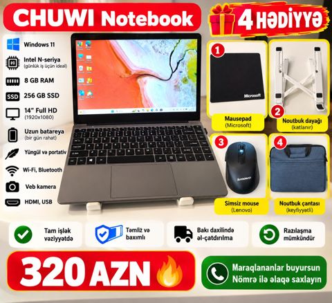 Noutbuk chuwı 8GB RAM / 256GB SSD — Bakı