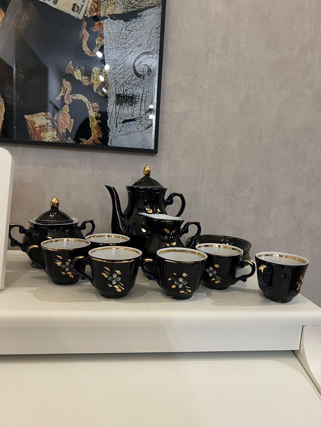 Çay dəsti, rəng - Qara, Farfor — Süfrə qabı, Bakı (5)