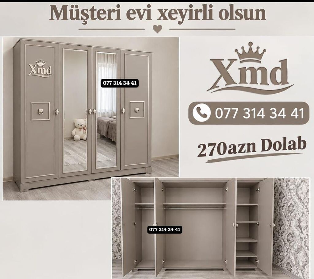 Xmd markalı 4 qapılı paltar dolabı - Ölçü: 2 x 1.60 / 47 (şəkillərdə — Şkaflar, Bakı (5)
