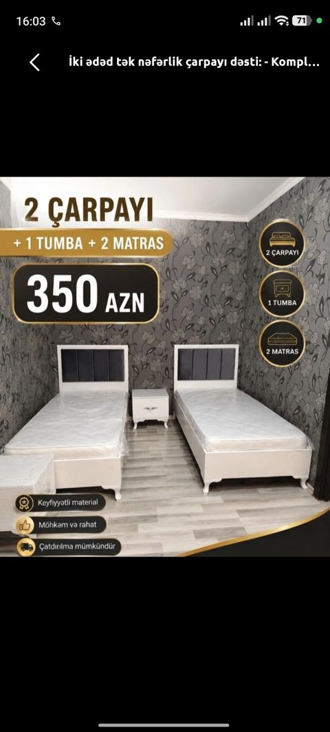 2 təknəfərlik çarpayı, Tumba, Yeni — Digah