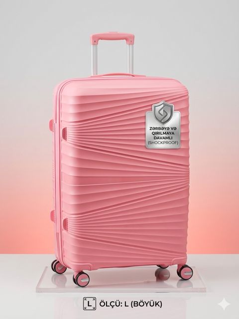 Çamadan 4 təkərli Qırılmayan L Pink — Bakı