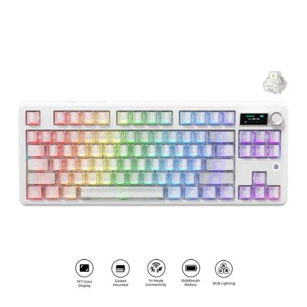 Ajazz MK87 PRO Side-Engraved White Matte Translucent — Mallar, Bakı