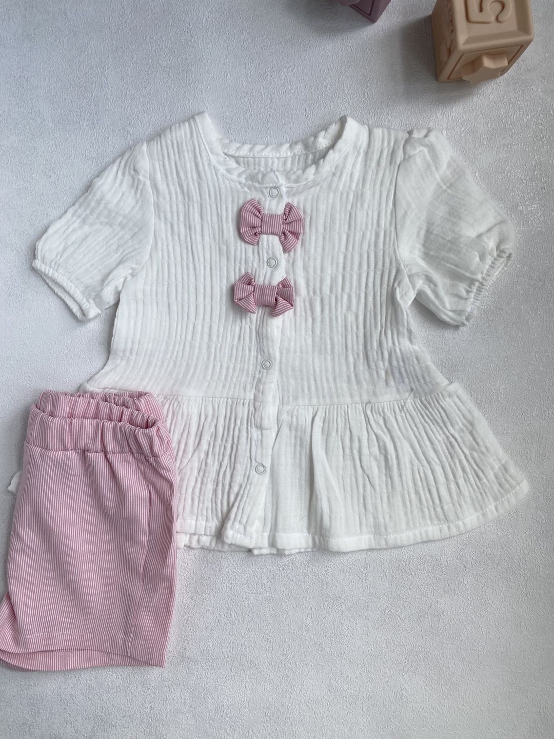 Qızlar üçün şortlu dəst, çəhrayı, pambıq, ölçü 9-12 ay — Mallar, Bakı (3)