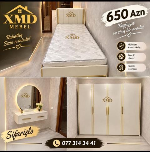 XMD Mebel – yataq otağı dəsti - Qiymət: 650 AZN (şəkildə göstərilib) — Bakı