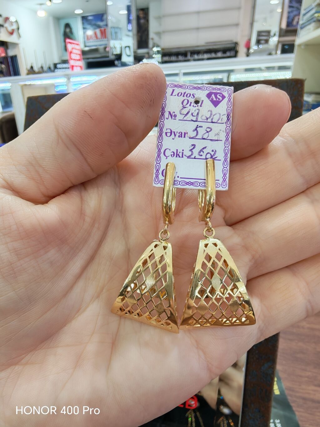 Sırğa, Sarı qızıl, 585 Əyar, 362 g — Sırğa, Bakı (5)