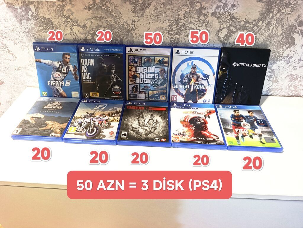 PS4 disk =20azn / PS5 disk =50azn Mortal kombat 40azn / mağaza deyil — Konsol oyunları, Bakı