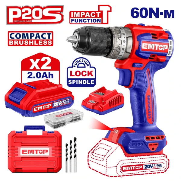 Compact Brushless Cordless Impact Drill ECIDL20602 — OnMaster — Təmir və tikinti
