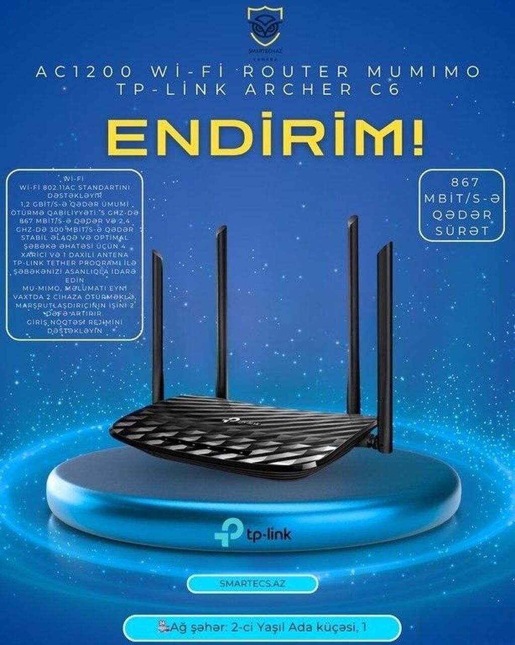 TP-Link Archer C6 (AC1200) Evinizin ən güclü bağlantısı ilə tanış — Şəbəkə və server avadanlığı, Bakı (2)