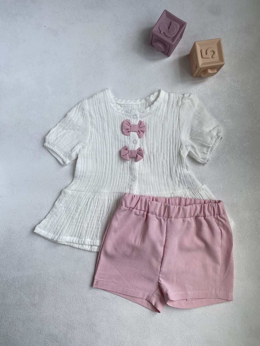 Qızlar üçün şortlu dəst, çəhrayı, pambıq, ölçü 9-12 ay — Mallar, Bakı