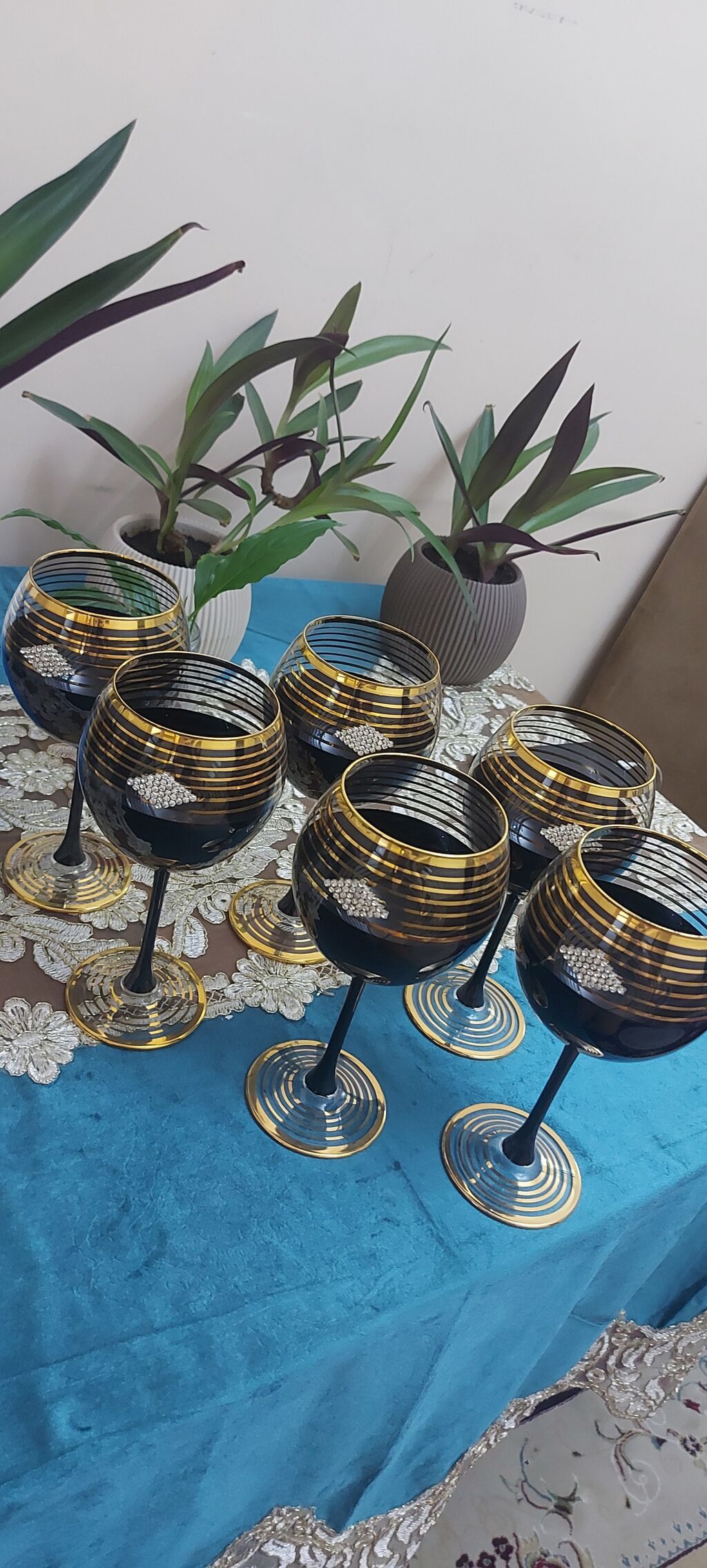 Qədəhlər, rəng - Qızılı, Şüşə, 6 ədədli dəst — Süfrə qabı, Bakı (3)