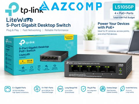 TP-Link LS105GP 5-Port (4-Port PoE+) — Bakı