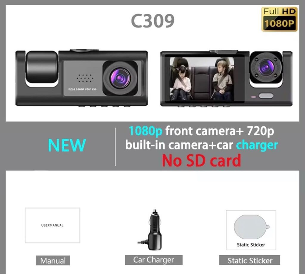 Vidio registatır Foxgod C309 ikikanallı avto‑videoqeydiyyatçı — Video qeydediciləri, Gəncə (3)