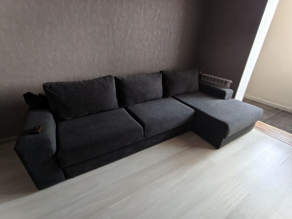 Künc divanı – sağ tərəf şezlonqlı, tünd boz rəng - Müasir minimal — Divanlər, Bakı (3)