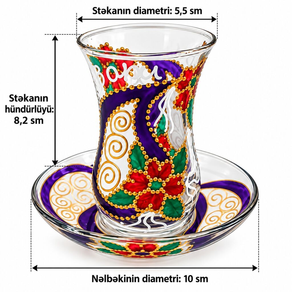 Çay dəsti, Şüşə, 6 nəfərlik, Türkiyə — Süfrə qabı, Bakı (3)