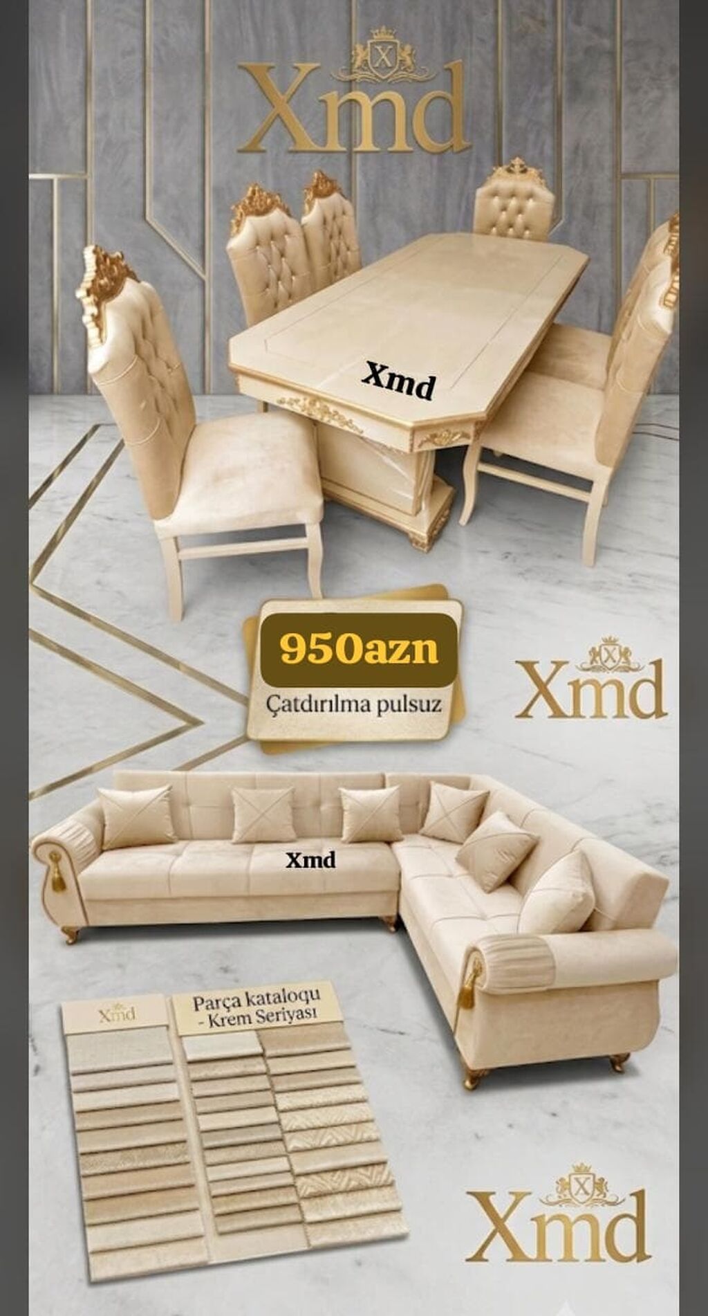 Xmd premium mebel dəsti - Dəst: yemək masası + 6 ədəd kürsü, L — Qonaq otağı üçün, Bakı (2)