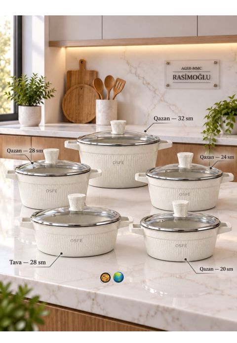 Qazan dəsti 13788, 2400/4300/6500/9000/3200 ml, alüminium, 20x24x28x32x28 sm — Bakı