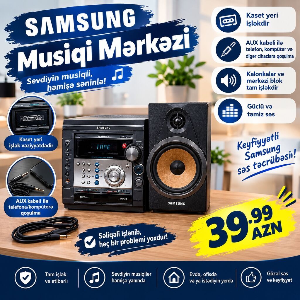Samsung Musiqi Mərkəzi - Kaset pleyeri işləkdir: Tape funksiyası ilə — Akustik sistemlər, Digah