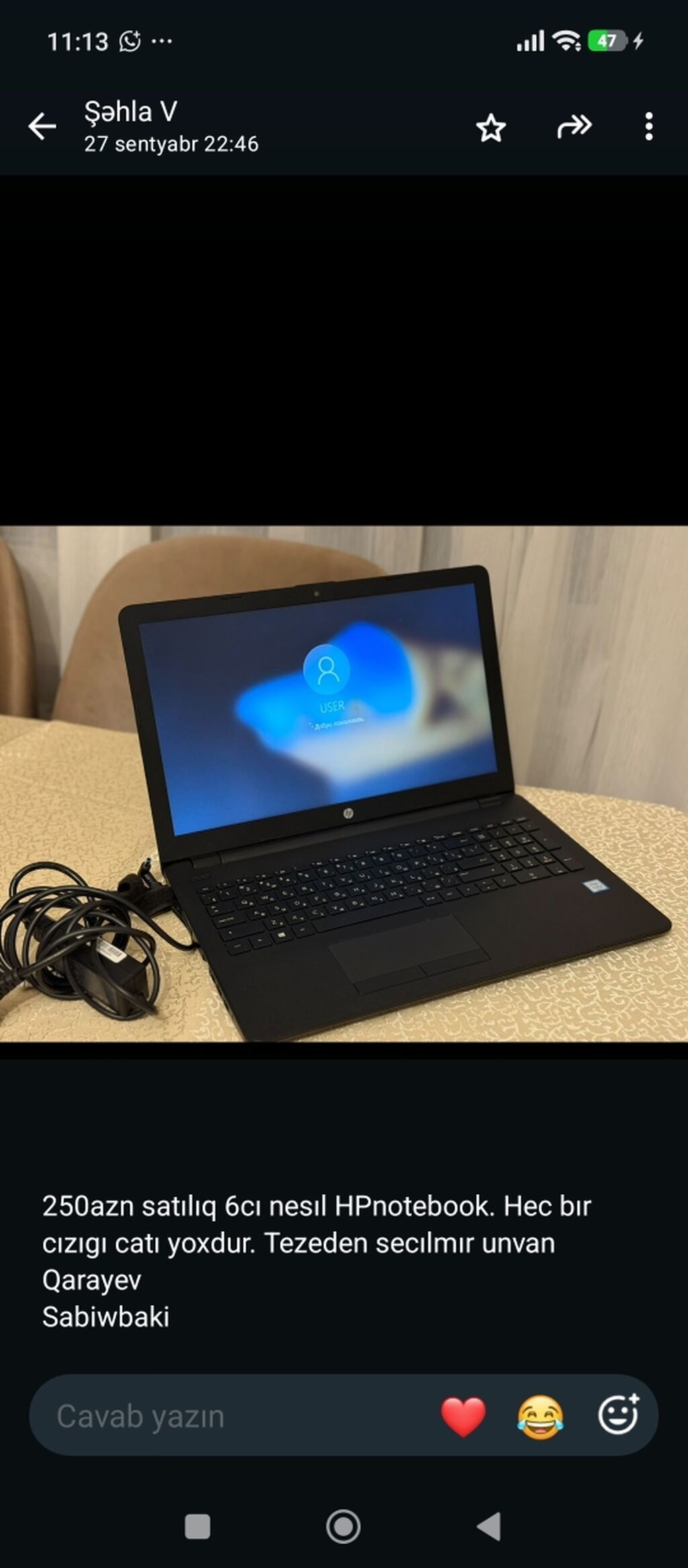077 613 1274 HP noutbuk – 15.6" ekranlı, qara korpus. - Tam ölçülü — HP, Bakı