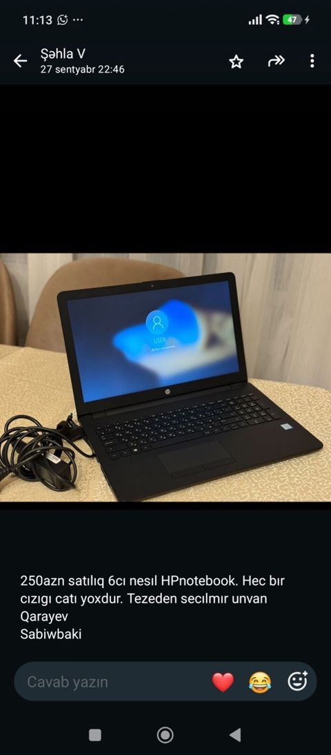 077 613 1274 HP noutbuk – 15.6" ekranlı, qara korpus. - Tam ölçülü — Bakı