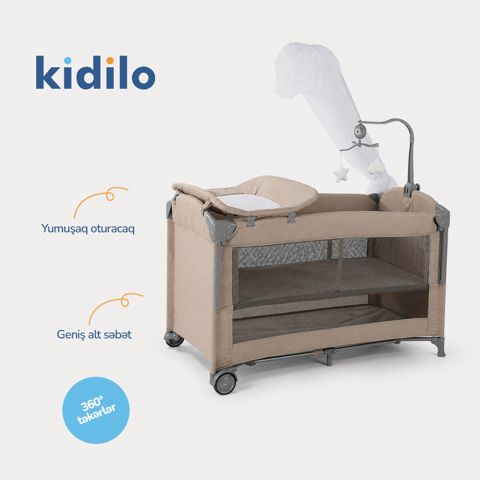 Uşaq üçün yataq-manej Kidilo AB702L, qəhvəyi, 125х65х76 sm — Bakı