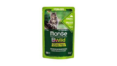 Nəm yem Monge Natural Super Premium Bwild Grain Free Formula, sterilizə edilmiş pişiklər üçün, qaban əti və tərəvəzlər ilə, 85 q — Bakı