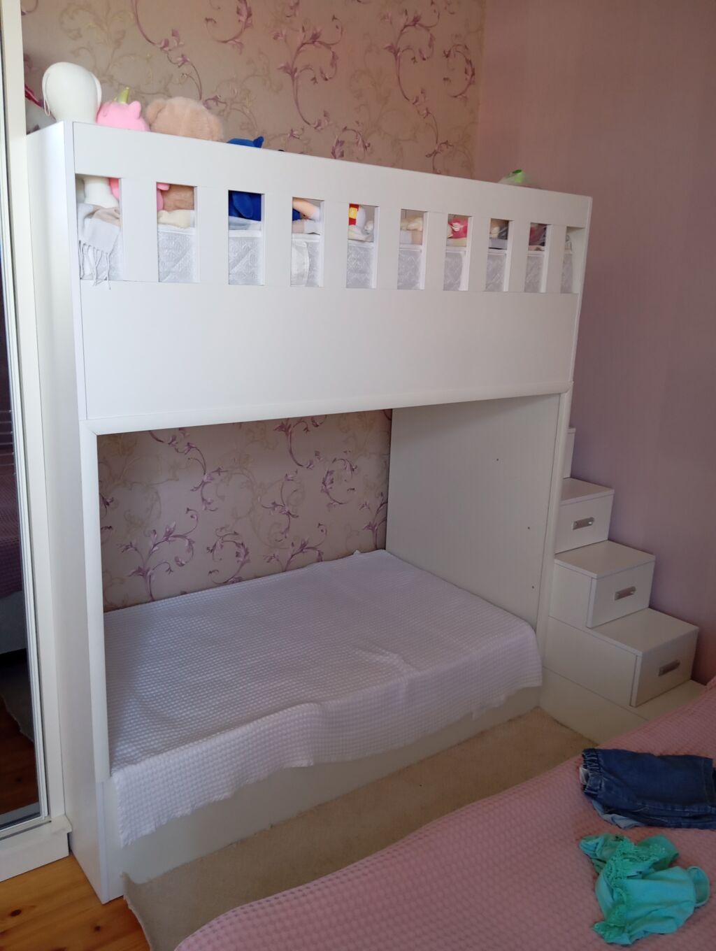 Oğlan və qız üçün, İşlənmiş, Çarpayı, Matras ilə, Siyirməli, MDF — Yataqlar, Bakı (8)