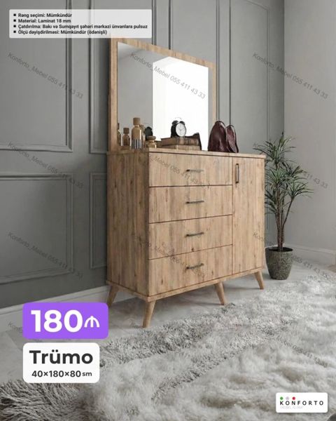 Trümo – 40×180×80 sm - Skandinavi üslubda taxta teksturalı trümo — Bakı