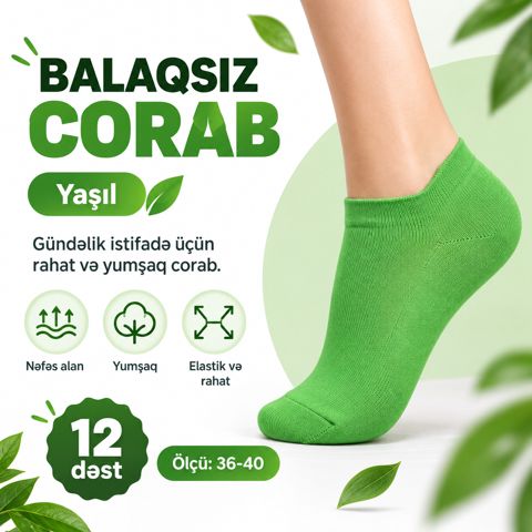 Qadın corab dəsti, Yaşıl, ölçü 36-40, Elastan, 12 cüt — Bakı