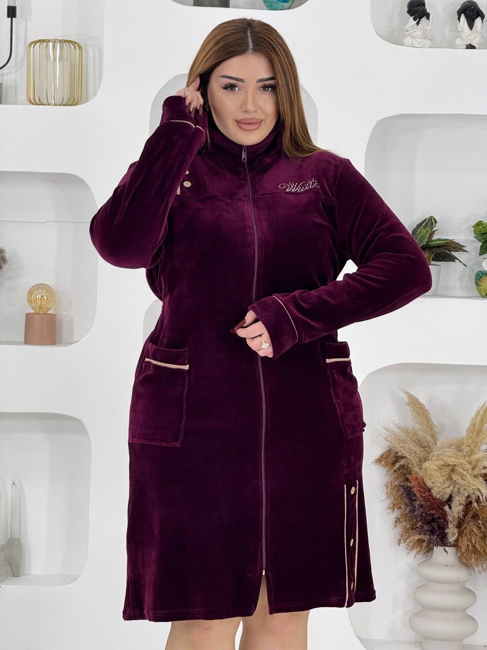 Qadın xələti 57928860, tünd bənövşəyi, velür, ölçü 5XL — Mallar, Bakı (2)