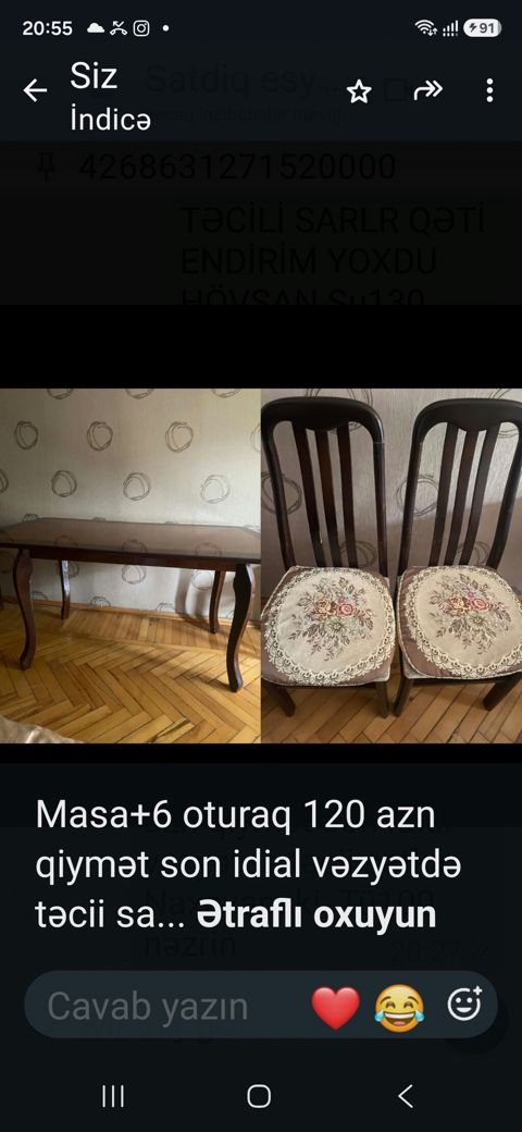 İşlənmiş, 6 stul — Bakı