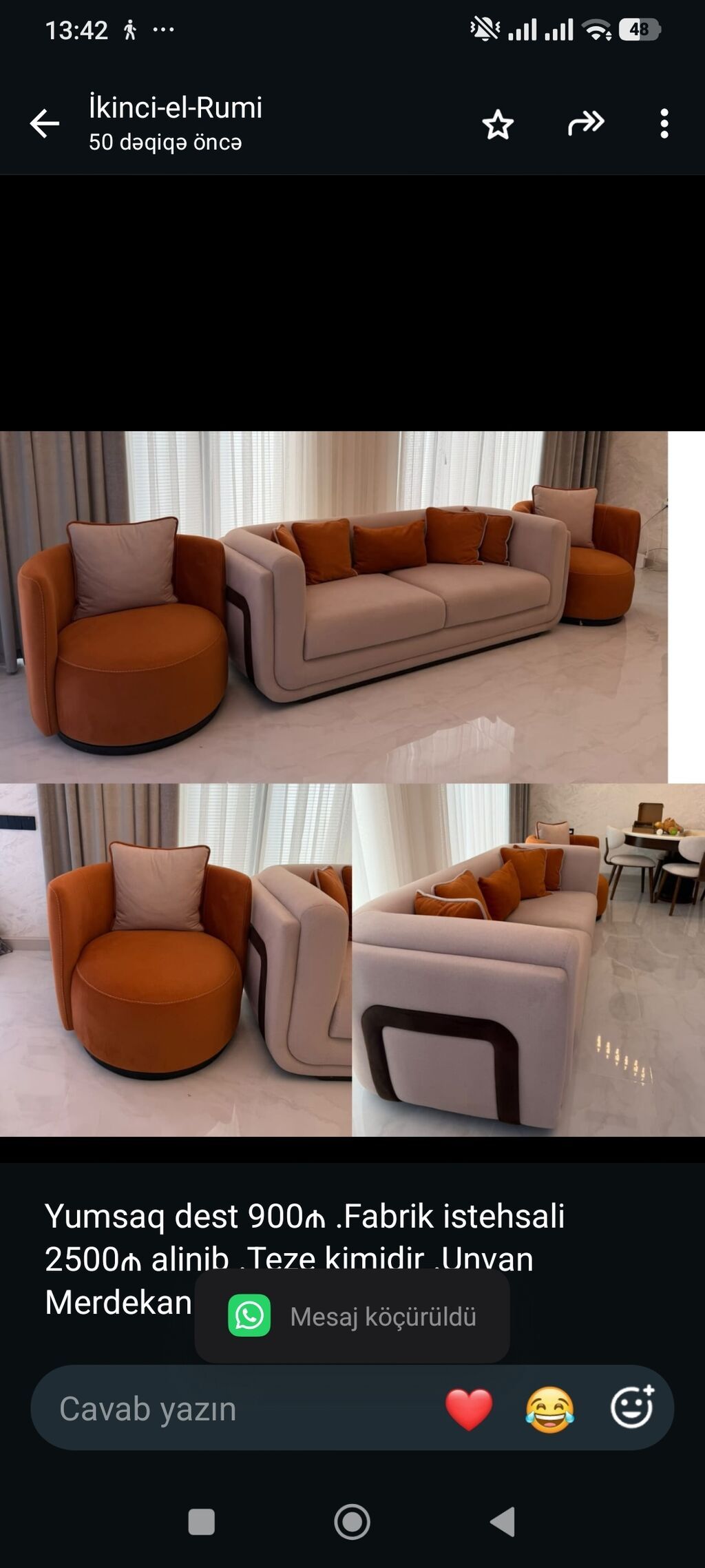 Yumsaq dest 900₼ .Fabrik istehsali 2500₼ alinib .Teze kimidir .Unvan — Yumşaq mobilya dəstləri, Bakı