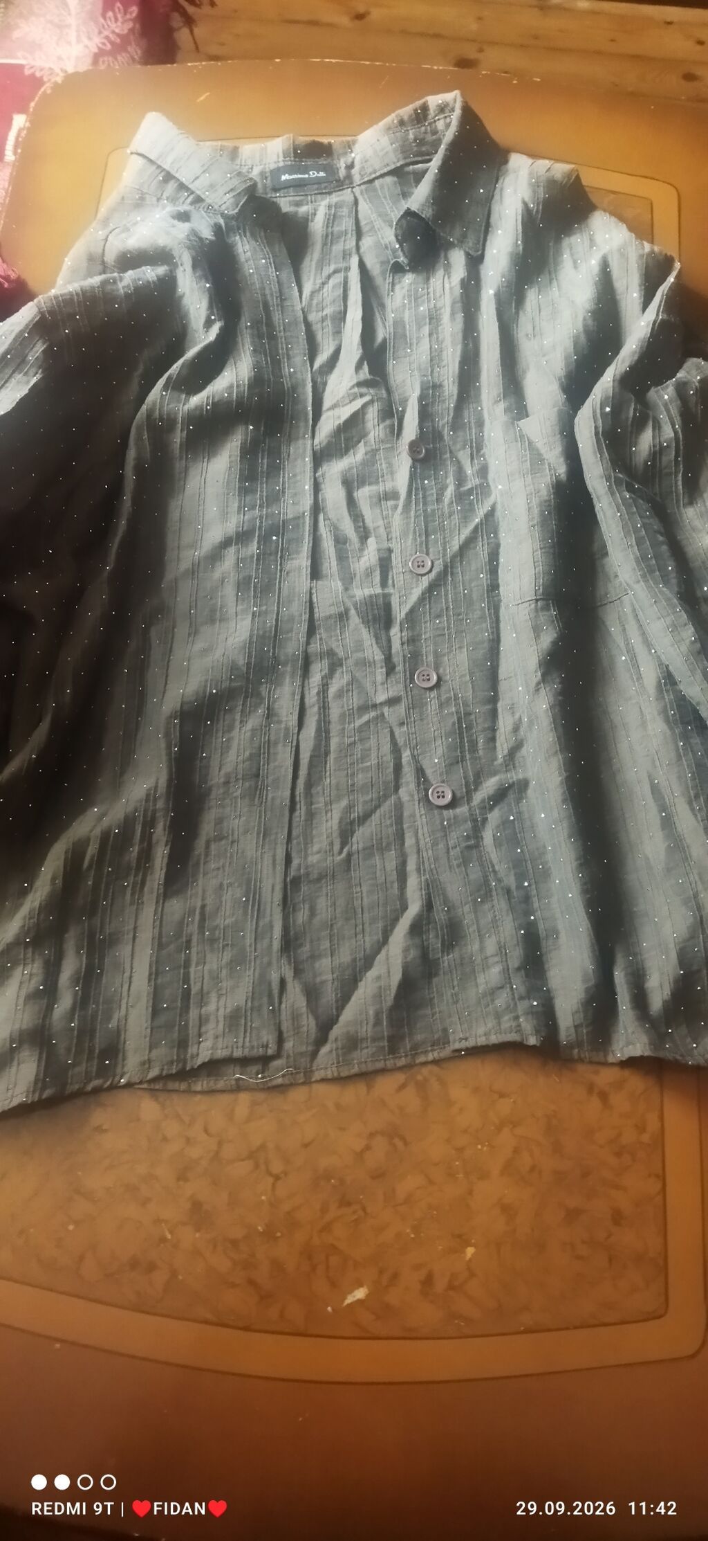 Mango Dali qadın köynəyi - Rəng: boz-yaşıl tonlarda - Material — Köynək, Saray (2)