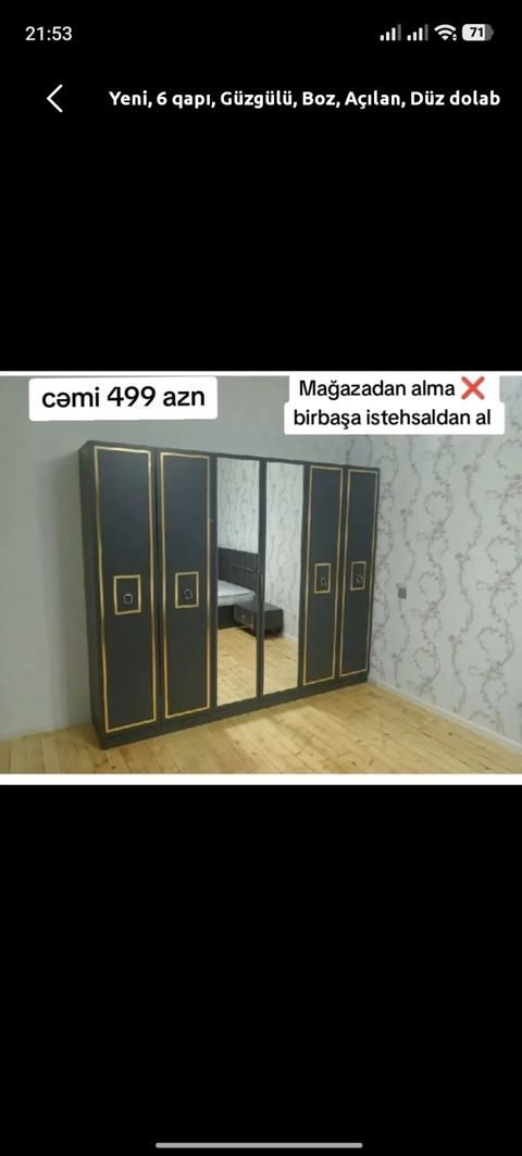 Yeni, 6 qapı, Güzgülü, Boz, Açılan, Düz dolab — Digah