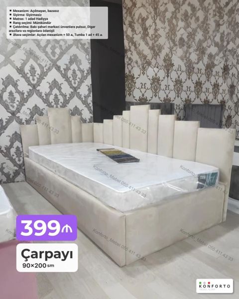 Çarpayı – 90×200 sm – Mexanizm: Açılmayan, bazasız – Qabıq/parça — Bakı