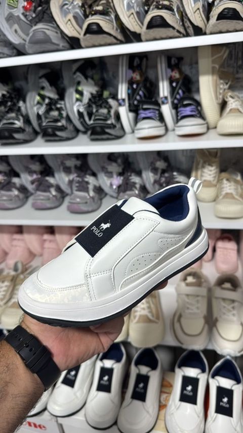Uşaq idman ayaqqabısı – Polo loqolu, ağ rəngli, slip-on dizayn — Bakı