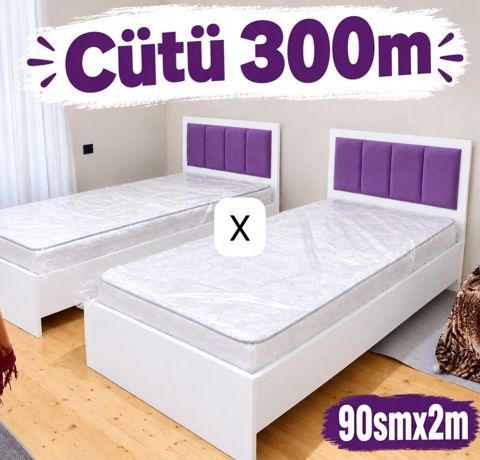 İki ədəd tək nəfərlik çarpayı dəsti. - Ölçü: 90 sm x 2 m (hər — Ucuz serfeli Mebel — Çarpayılar