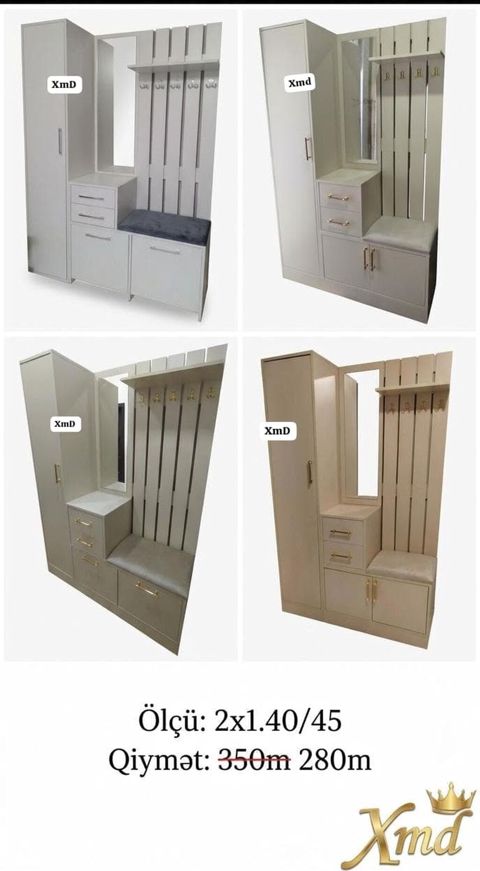 Dəhliz üçün çoxfunksiyalı dolab dəsti - Model: askılıqlı, güzgülü — Bakı