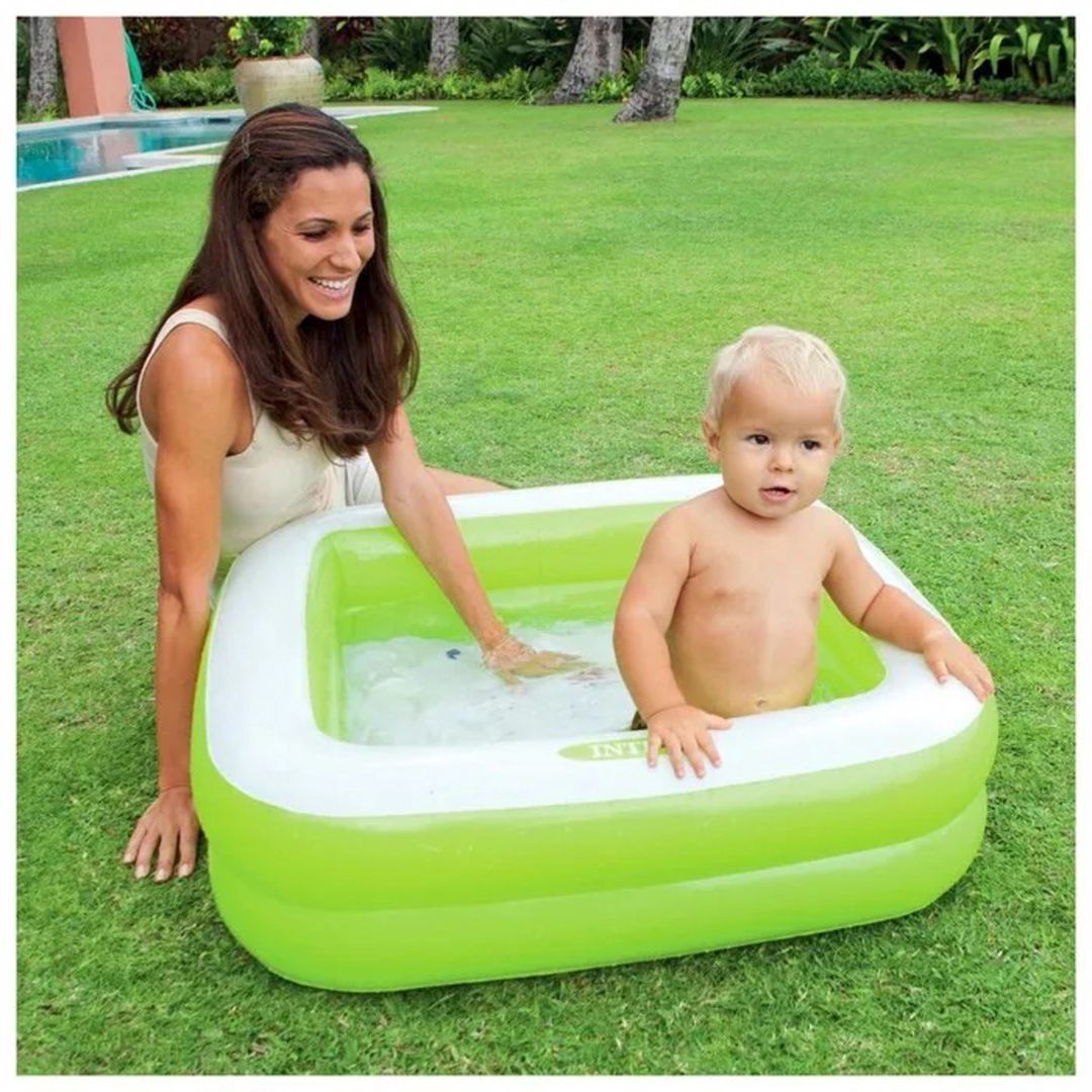 Uşaqlar üçün şişmə hovuz Intex 57TX57100GT100, yaşıl, 85x85x23 sm, 57 l + 100 ədəd top hədiyyə — Hovuzlar, Bakı (2)