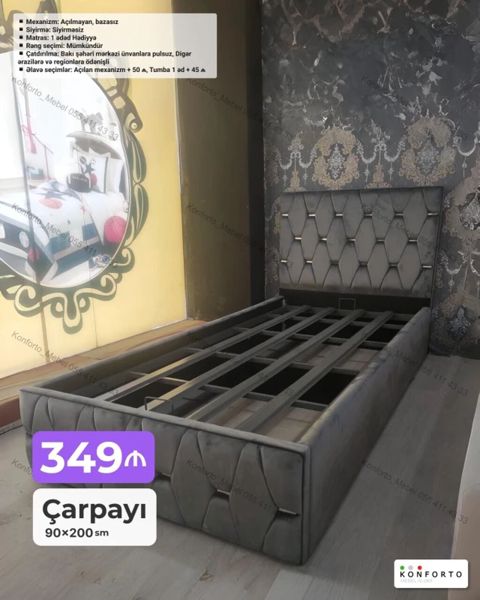 Çarpayı – 90×200 sm ölçülü, müasir dizaynlı. - Mexanizm: Açılmayan — Bakı